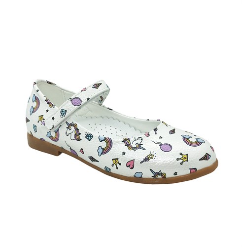 Туфли для девочки, цвет белый (цветочный принт), ремешок на липучке, небольшой каблук - фото 9920