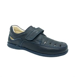 Школьные туфли для мальчика, цвет синий, на липучке, перфорация