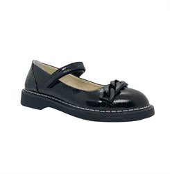 Туфли для девочки, цвет черный  (наплак), на липучке, декор косичка