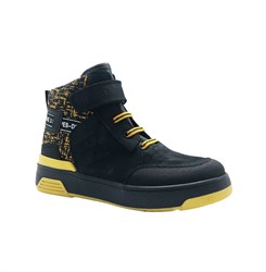 Ботинки демисезонные для подростков, цвет черный/желтый, липучки/шнурки