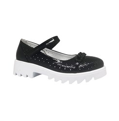Туфли для девочки, цвет черный (наплак),ремешок на липучке, перфорация