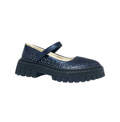 Туфли для девочки, цвет темно-синий, перфорация, ремешок на липучке