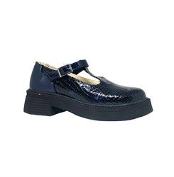 Туфли для девочки, цвет темно-синий (наплак), ремешок на липучке