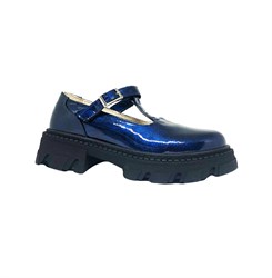 Туфли для девочки, цвет синий (наплак), ремешок на липучке