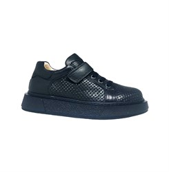 Школьные туфли для подростка, цвет: темно-синий (натуральная кожа), перфорация, липучка/шнурки