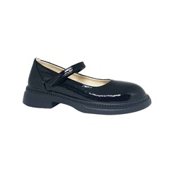 Туфли для девочки, цвет черный (наплак), ремешок на липучке