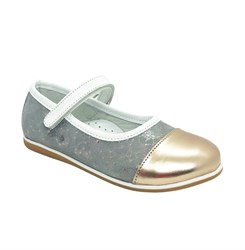Туфли для девочки, цвет серый/золотистый (узор), ремешок на липучке